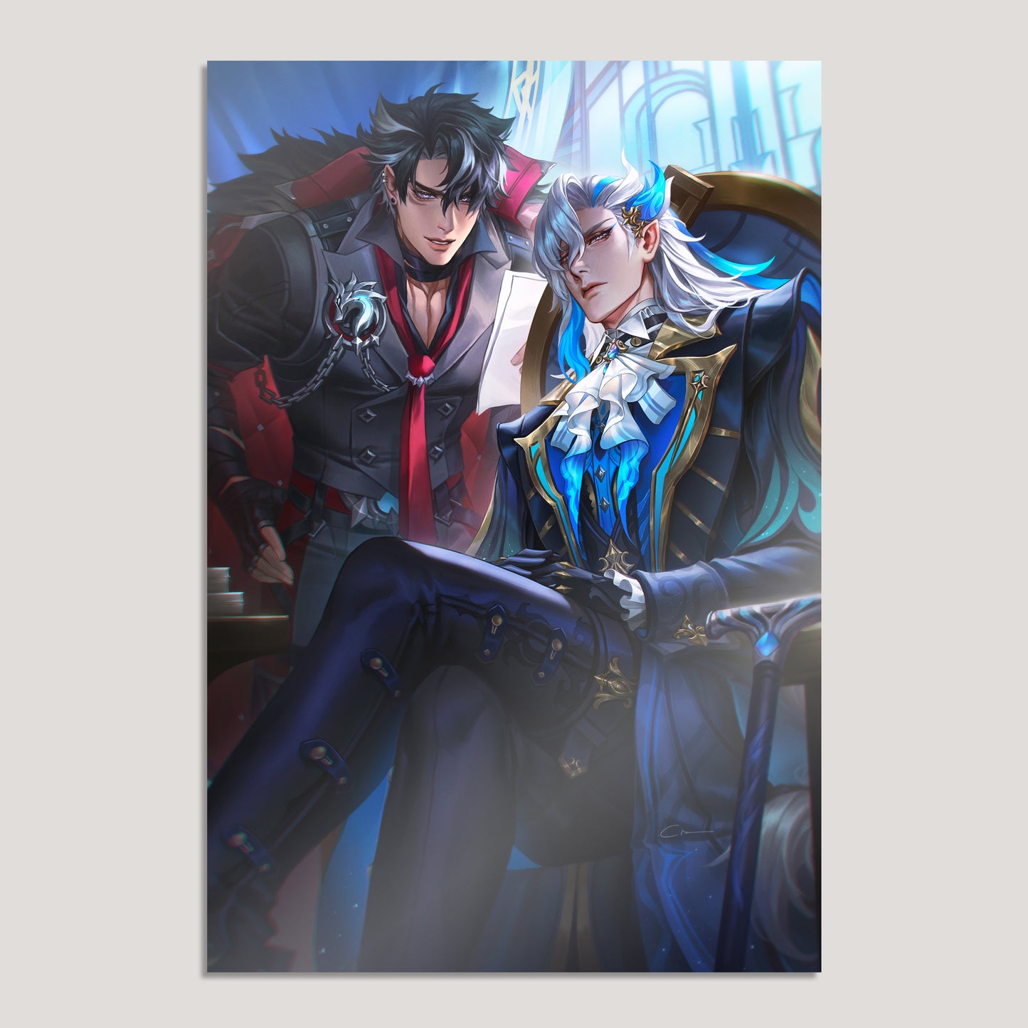 Genshin Impact Fanart: Neuvillette and Wriothesley A3 Art Print